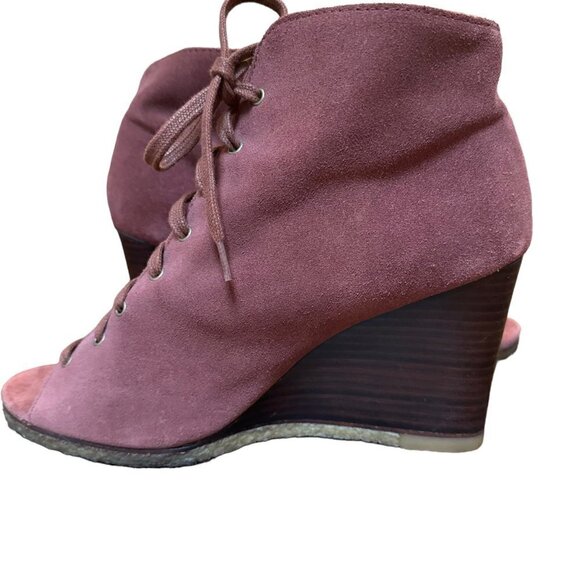 UGG Elyse Open Toe Maroon Leather Lace Up Ankle Wedge Heels Womens Size‎ 8 - Picture 3 of 9